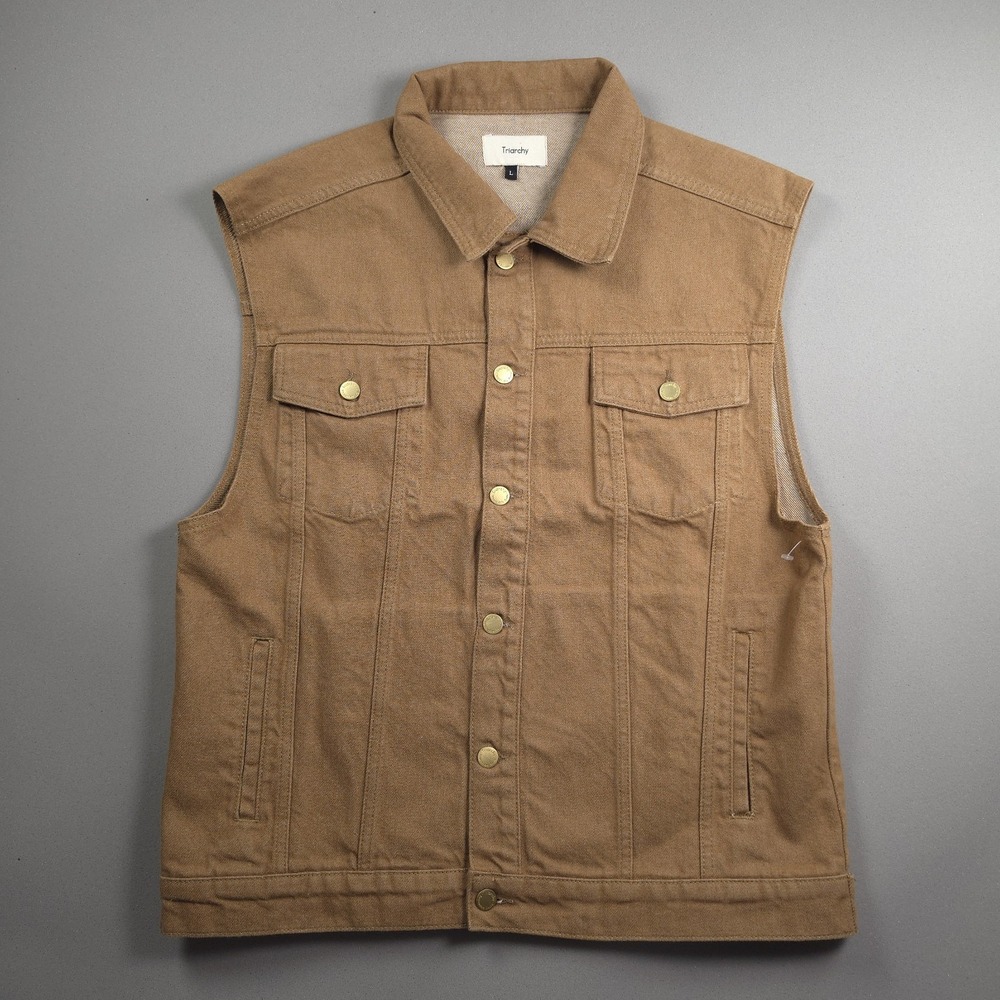 Triarchy Sustainable Denim Trucker Vest Women's L Tan Type III Americana Utility